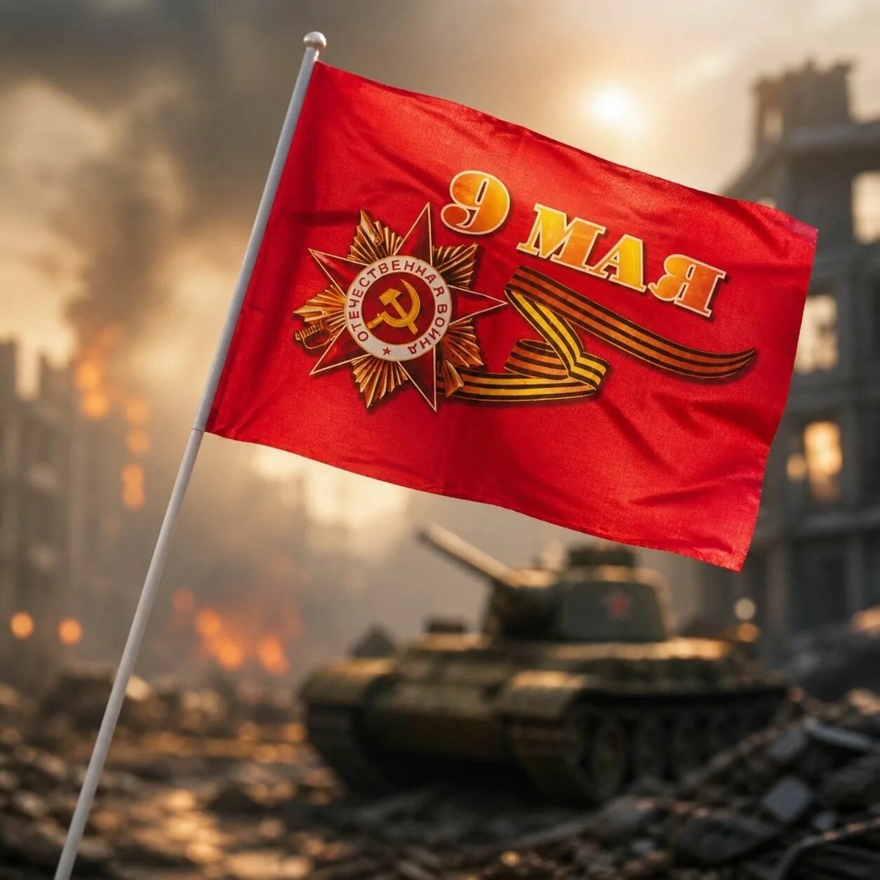 Флаг 9 мая 20х30 см с флагштоком