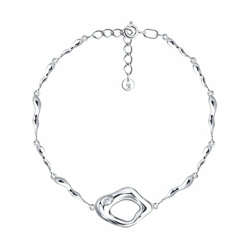 фото Браслет diamant online, серебро, 925 проба, родирование, фианит, длина 16 см., прозрачный
