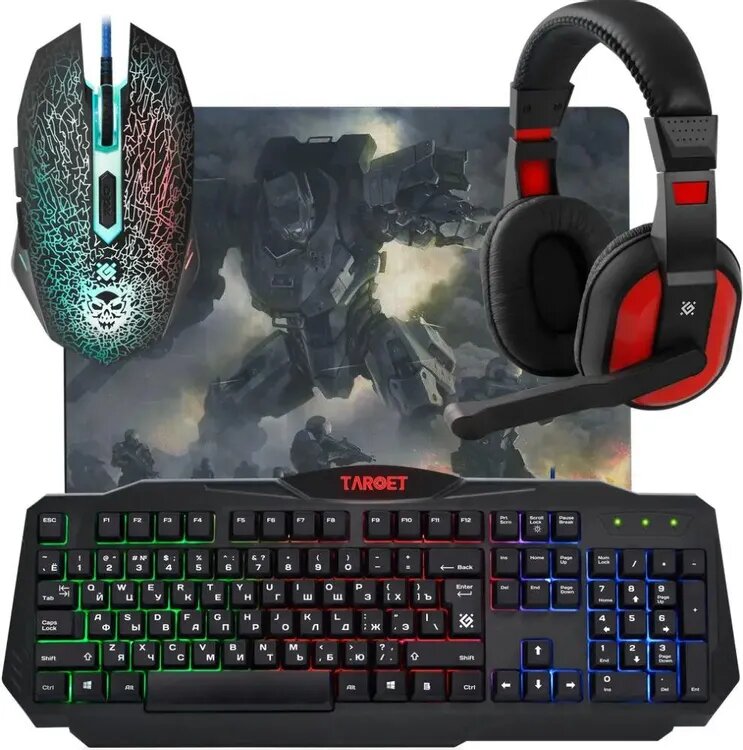 Гарнитура игровая Defender Target MKP-350, для компьютера и игровых консолей, накладные, проводные, черный / красный