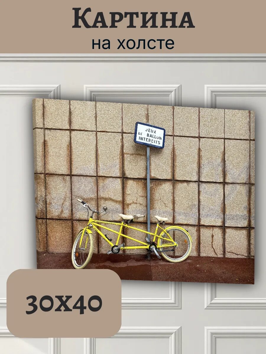 Картина Франция France 30x40 велосипед тандем у стены