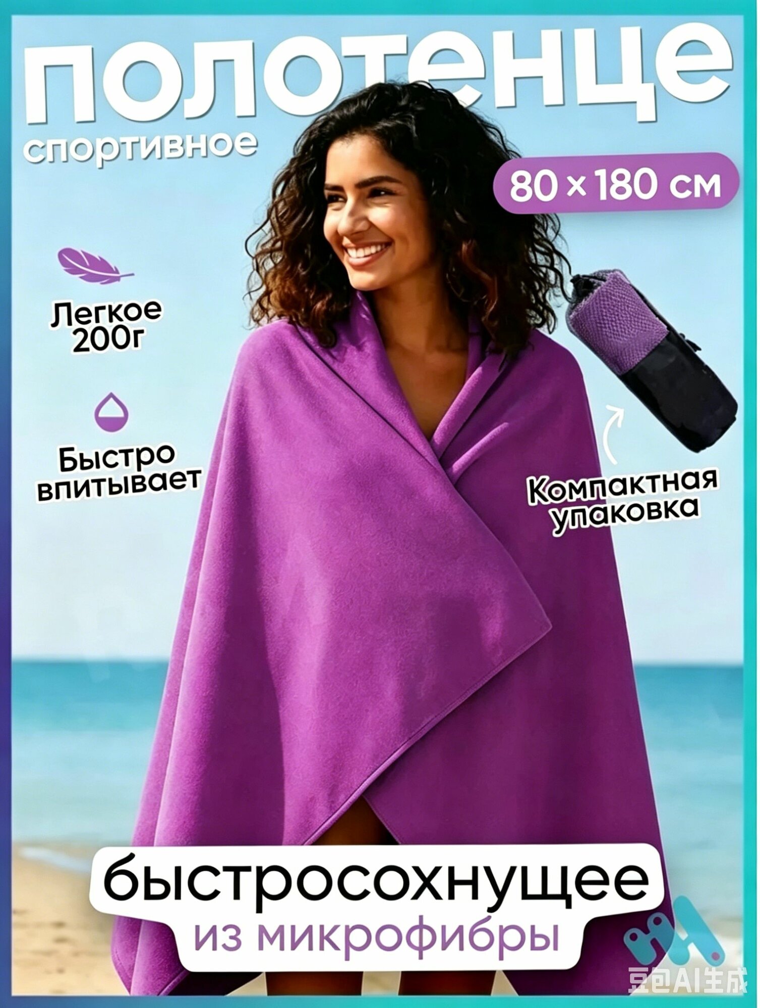 Микрофибровое быстросохнущее полотенце для спорта и душа 80 X 180 cm
