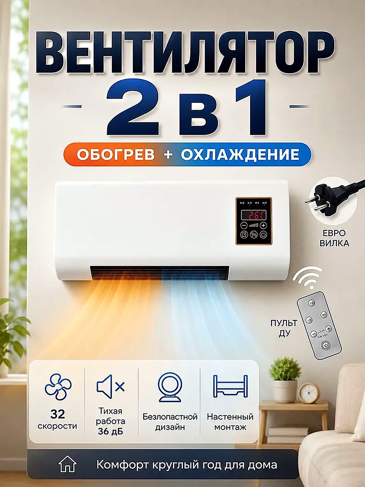 ATYHAO вентилятор Настенный обогрев и охлаждение, мощность 350 Вт, 20x29x17 см