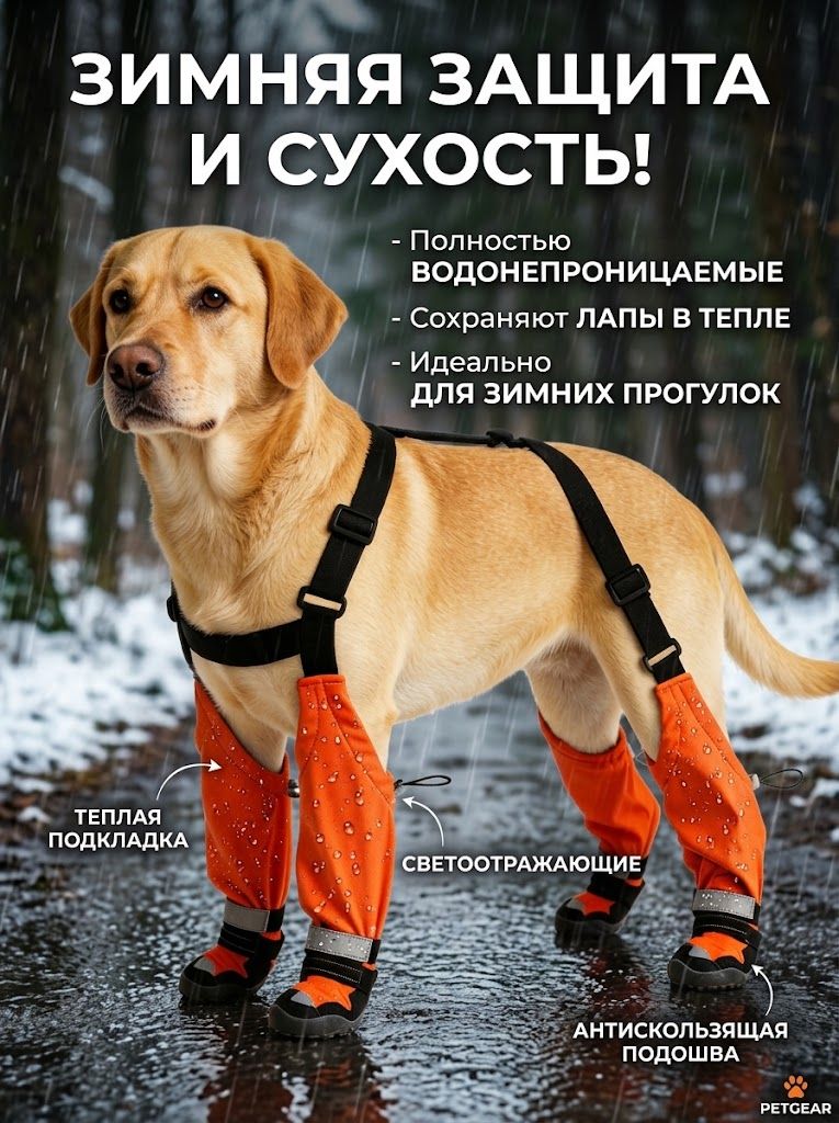 Теплая зимняя обувь для собак непромокаемая ботинки-комбинезон с подтяжками нескользящие высокие сапоги утепленные