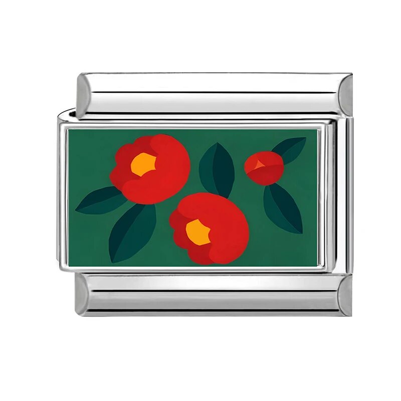 Браслет Charm 9мм, Style 32, красный с цветами