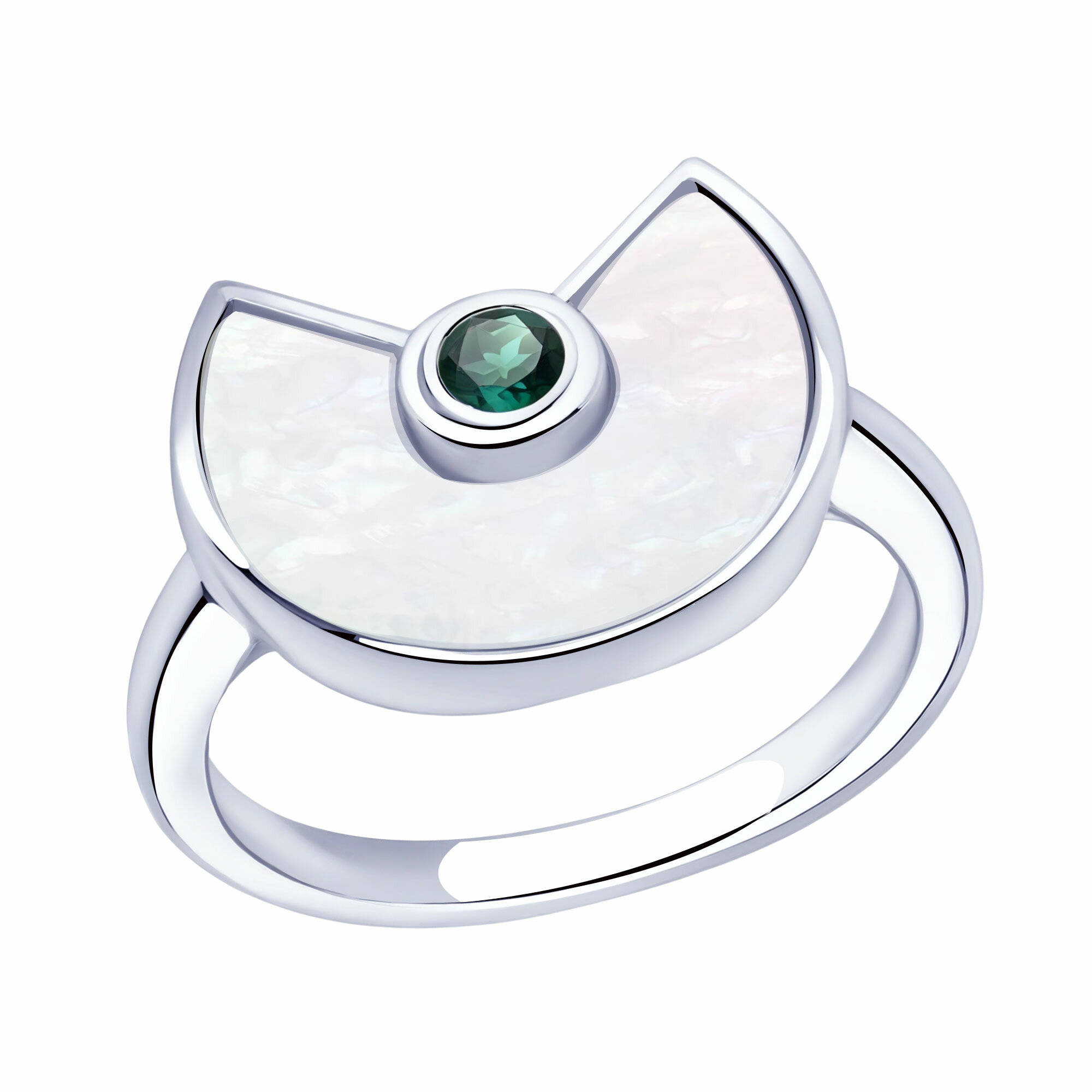 Кольцо Diamant online, серебро, 925 проба, родирование, перламутр, фианит