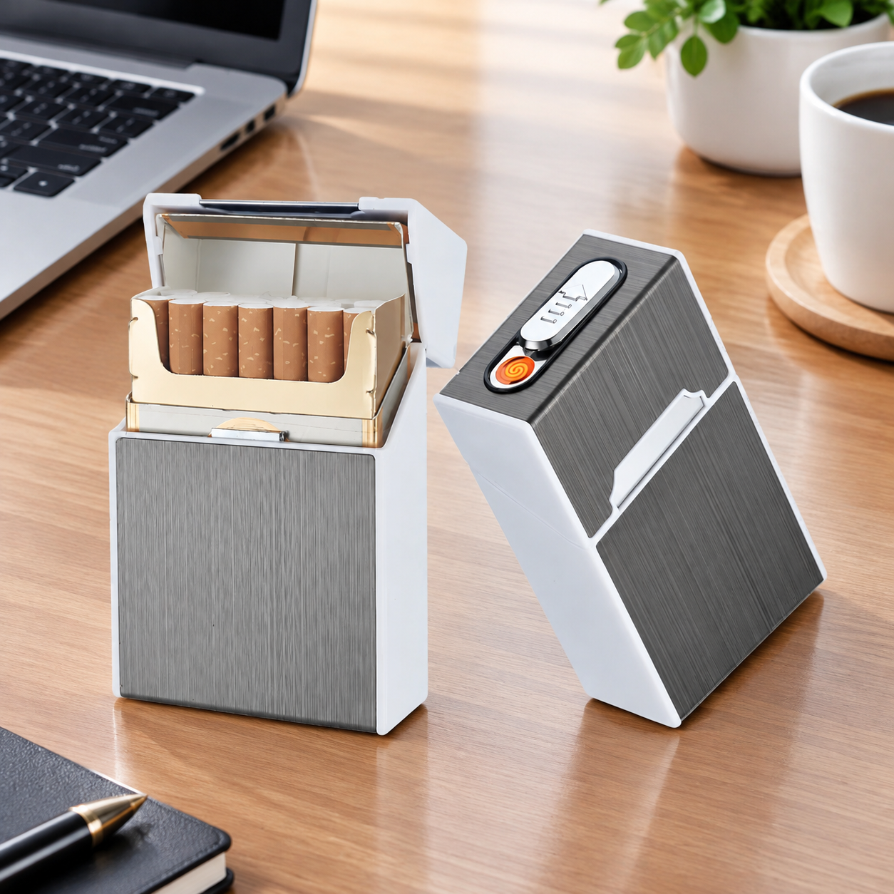 Портсигар металлический с USB зажигалкой, на магните, цвет серебро, 10х6х3 см, FatCat (Цвет товара: серебристый; Объем: 0.18 л)