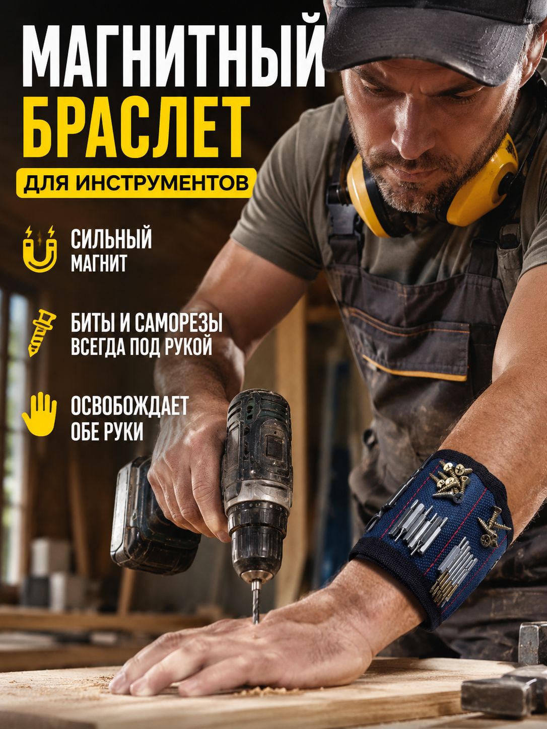 Магнитный браслет для инструментов, наручный держатель для винтов, шурупов и бит, 15 магнитов, для электрика и ремонтных работ