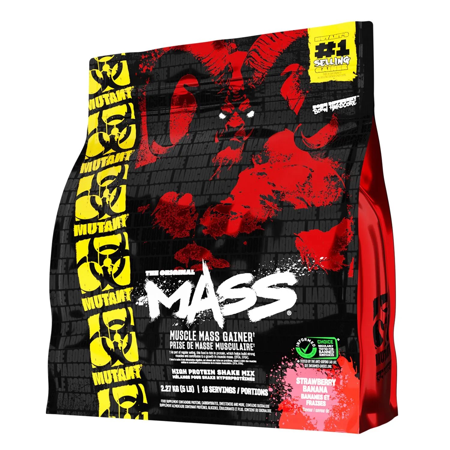 Гейнер для набора массы Mutant Mass 2,2кг - вкус Клубника-банан — высококалорийный