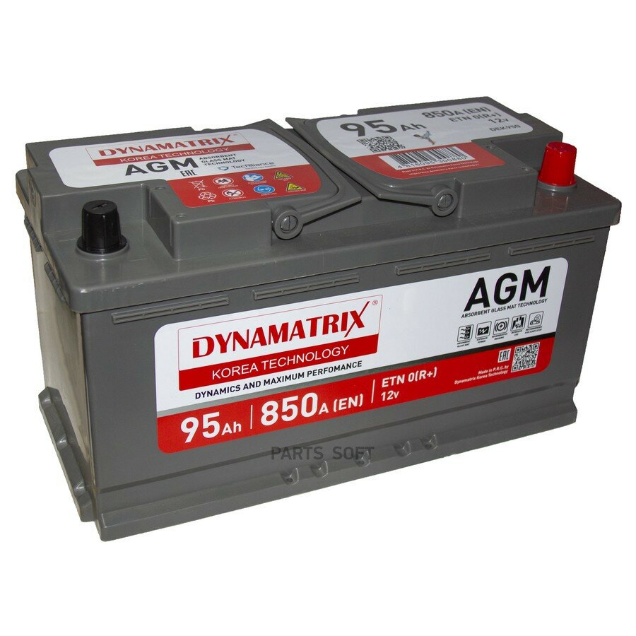 AGM аккумулятор 12V 95Ah 850A ETN 0(R+) B13 353x175x190 26,5kg от официального дистрибьютора, DYNAMATRIX-KOREA, артикул DEK950