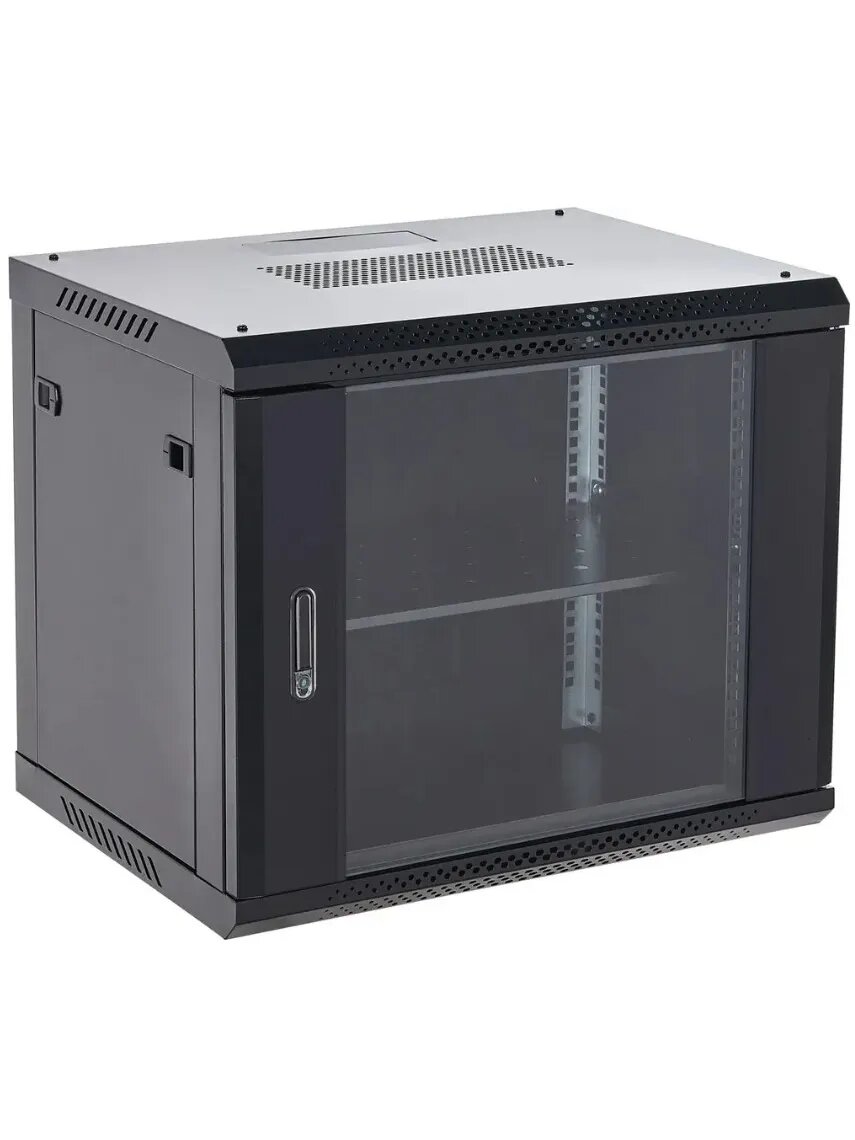 Шкаф настенный 19" Rexant 04-0954-112, 9U, 400×542 мм, дверь стекло, чёрный, металл