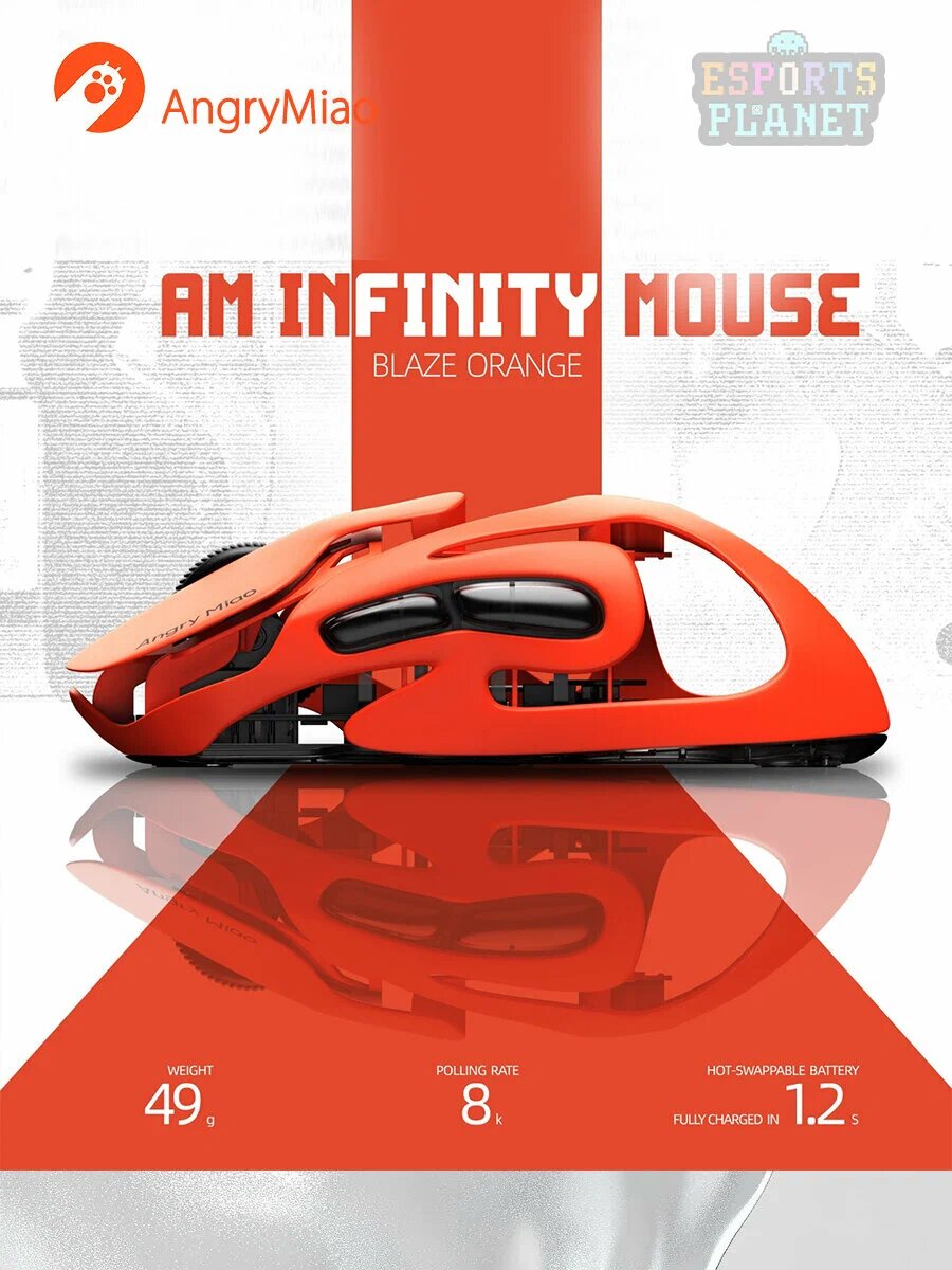 Игровая мышь Angry Miao AM Infinity.100 Mouse, 2.4G/беспроводная связь/Bluetooth, 49 г, PAW3950 8K