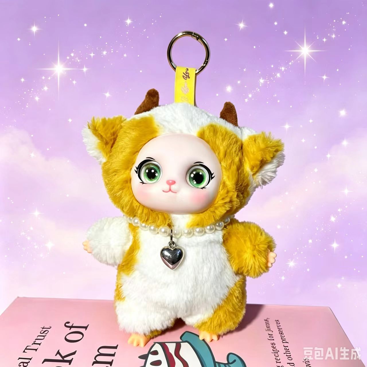 Плюшевая игрушка корова с сердцем брелок подвеска мягкая кукла для детей желтого цвета