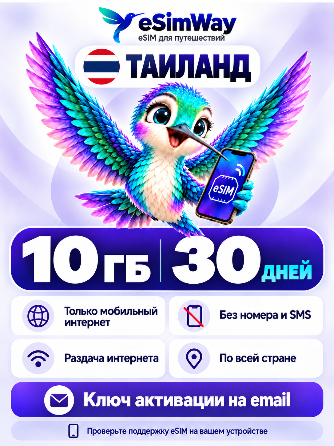 ESIM (есим) для интернета в Таиланде: 10 ГБ на 30 дней, мгновенная активация