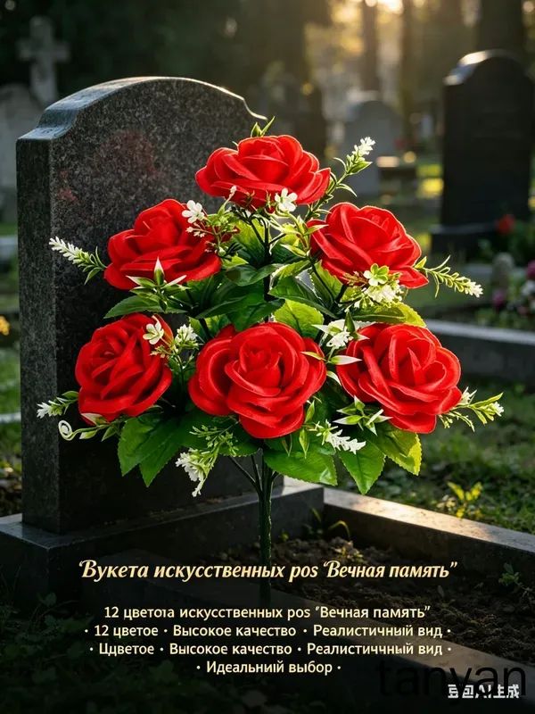 Цветы искусственные на кладбище/ритуальная полянка "Красные розы