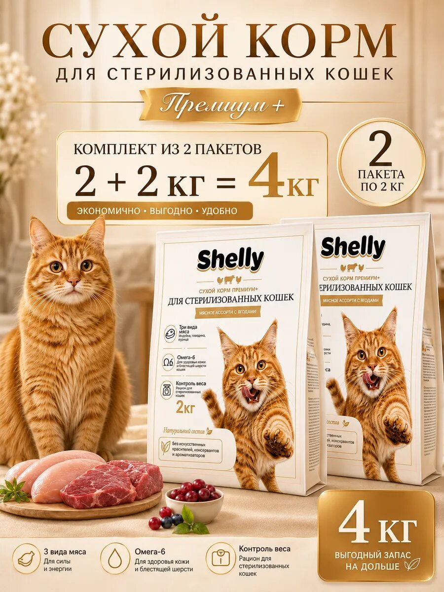 Сухой корм для стерилизованных кошек мясное ассорти 4 кг