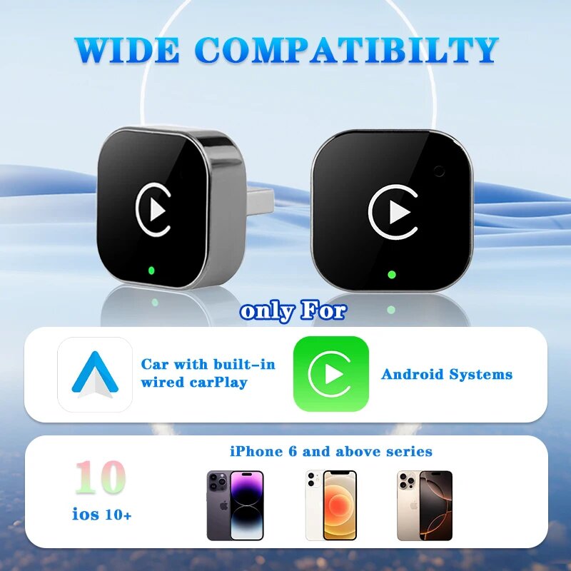 Беспроводной Адаптер CarPlay/Android Auto Mini USB (USB-донгл) Plug & Play: 2 in 1 Adapter