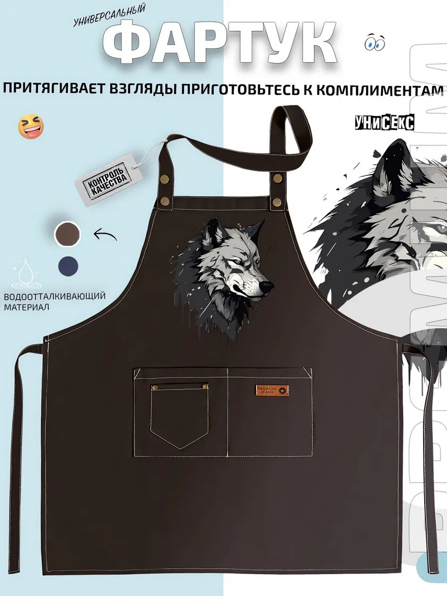Фартук Волк Wolf мультфильм животное хищник лес кухонный с принтом универсальный