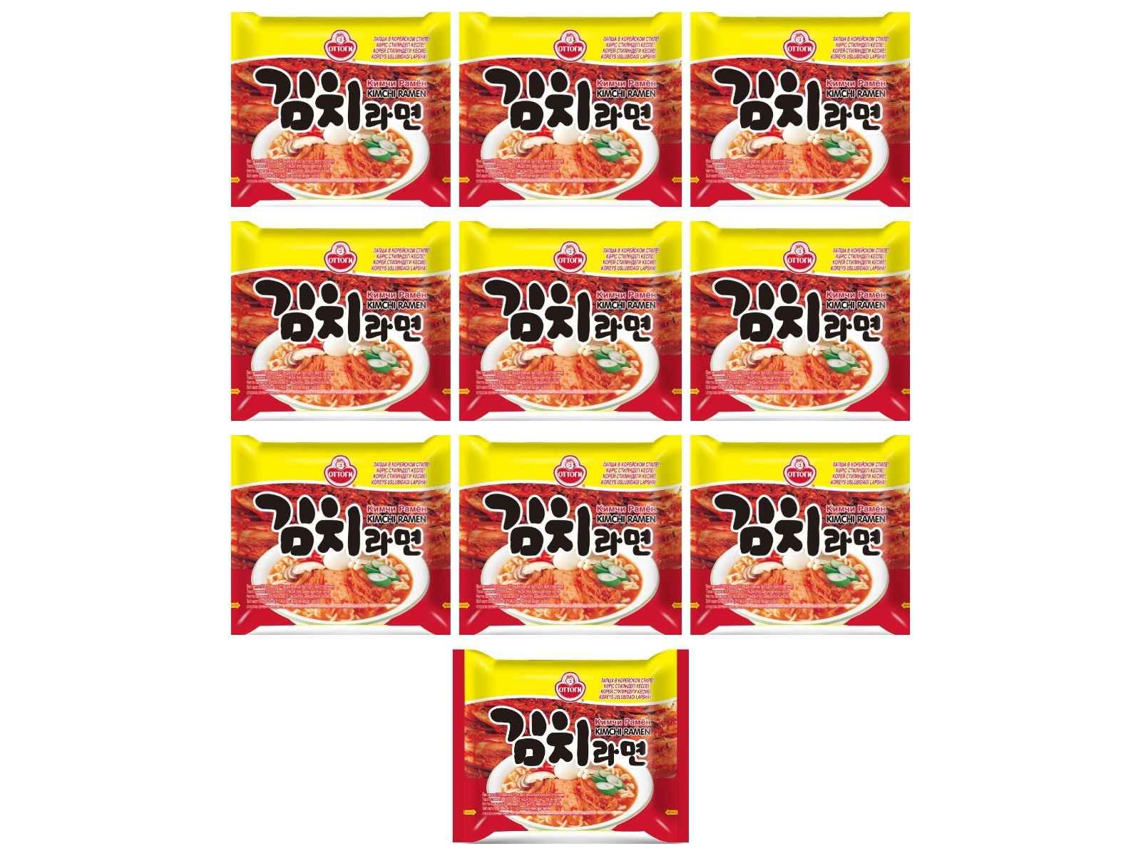 Ottogi Лапша быстрого приготовления Kimchi ramen со вкусом кимчи, 120 г, 10 шт.