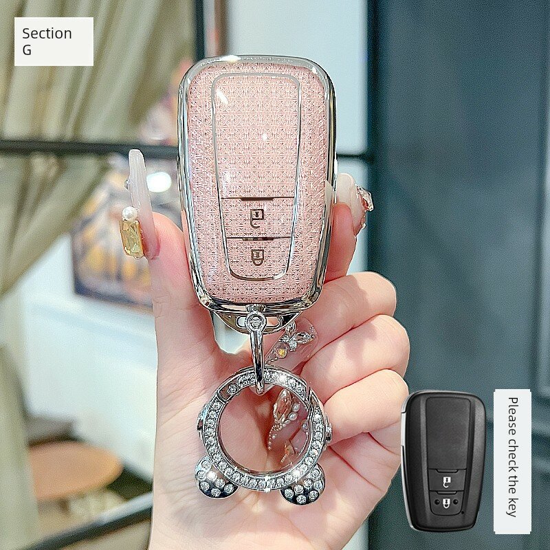 Автомобильный чехол для брелока Toyota кристально-розовый одинарный корпус с кристальным креплением в виде астронавта