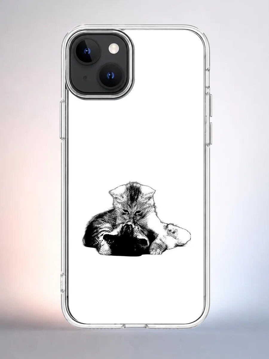 Чехол iPhone 13 котёнок эскиз силиконовый прозрачный