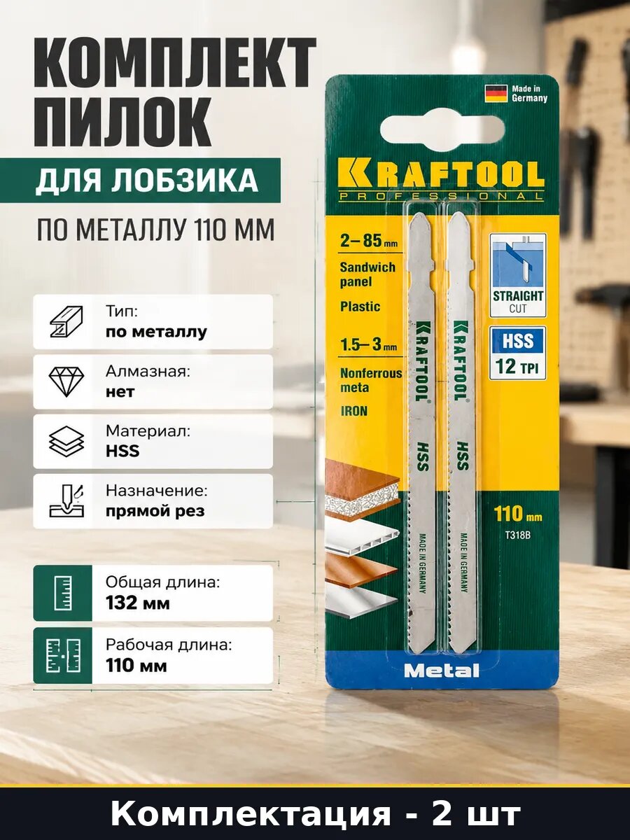 Набор 2 шт Пильные полотна для лобзика HSS по металлу 110 мм