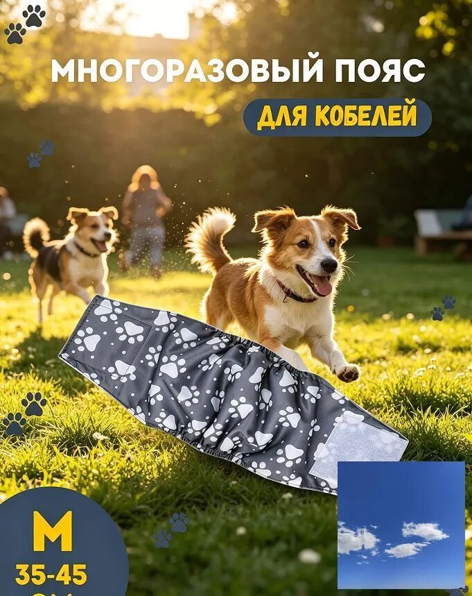 Пояс для кобелей впитывающий многоразовый, для собак мальчиков защита от меток и недержания, с регулировкой