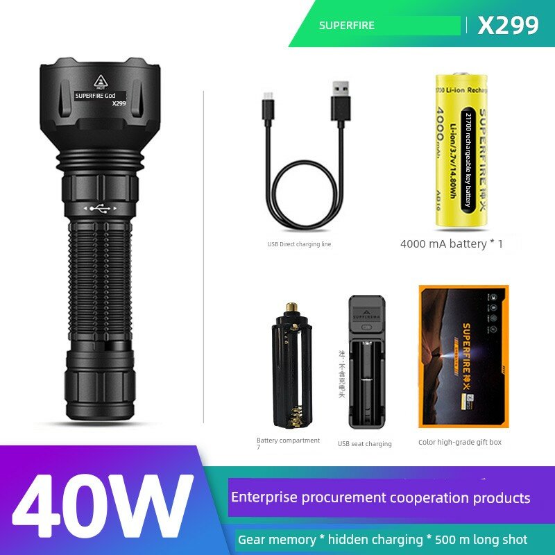 Фонарь Shenhuo X299 40 Вт мощный LED 26650 Type-C умная память с 1 батареей 26650 USB кабелем зарядным устройством