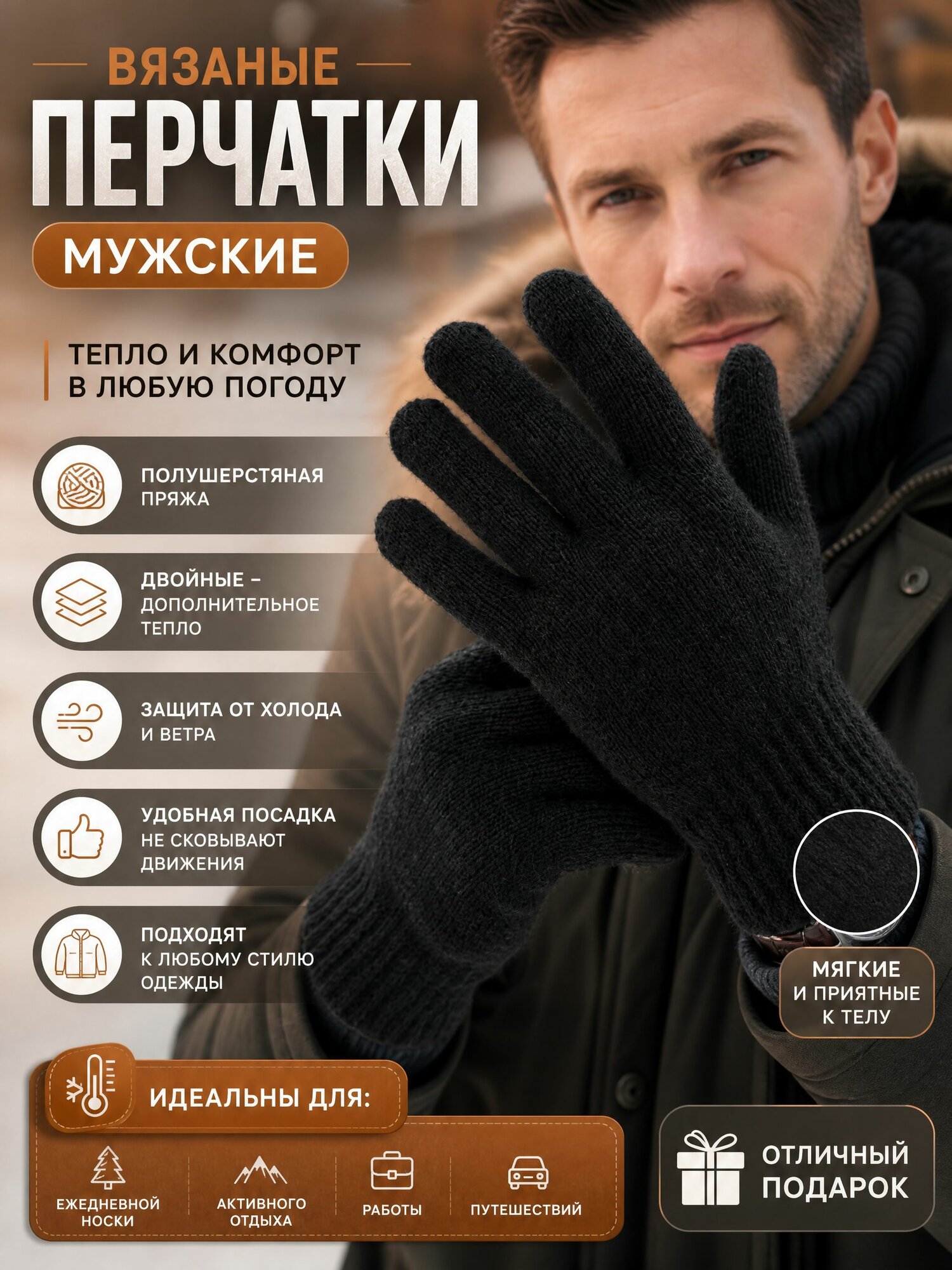 Перчатки зимние для мужчин и женщин