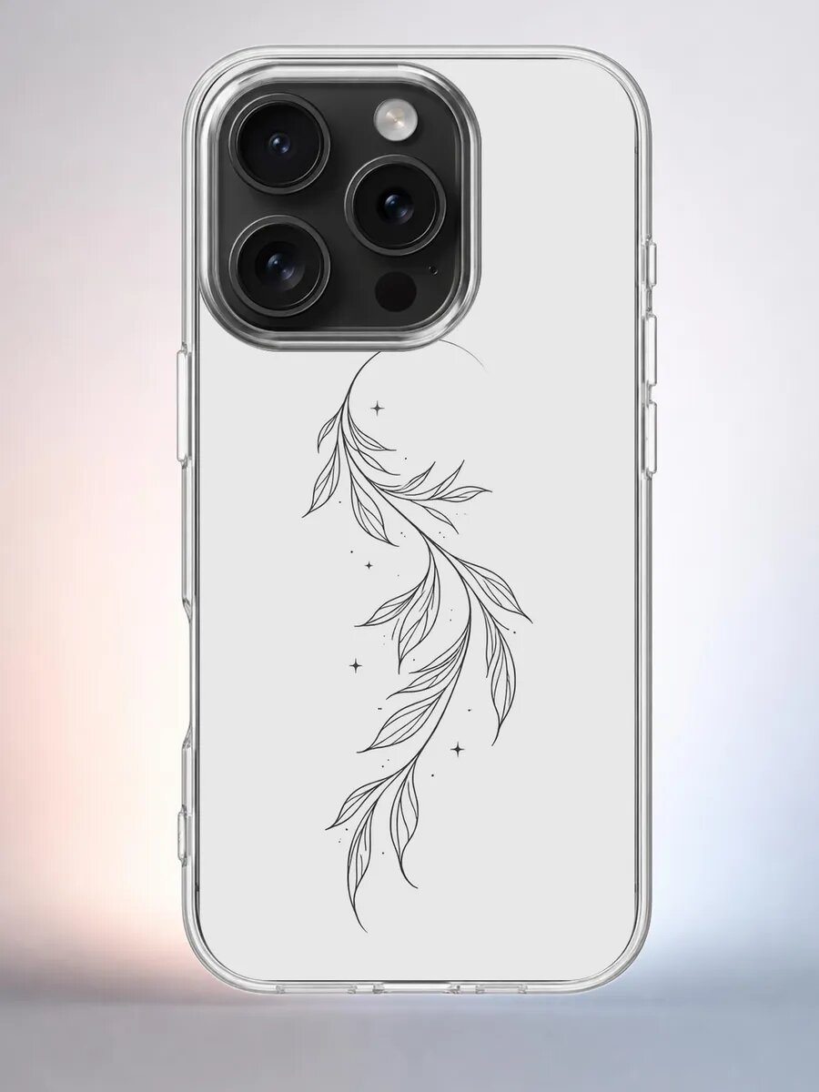 Чехол iPhone 15 Pro перо с луной силиконовый