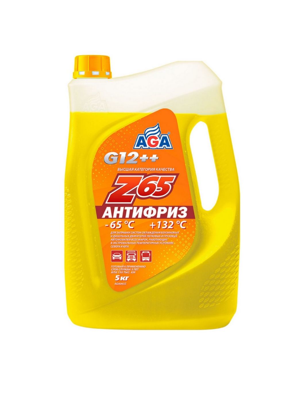 Антифриз AGA Z65 G12++ желтый -65 С 5 кг