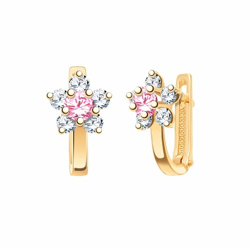 фото Серьги diamant online, красное золото, 585 проба, фианит, длина 1.1 см, , розовый
