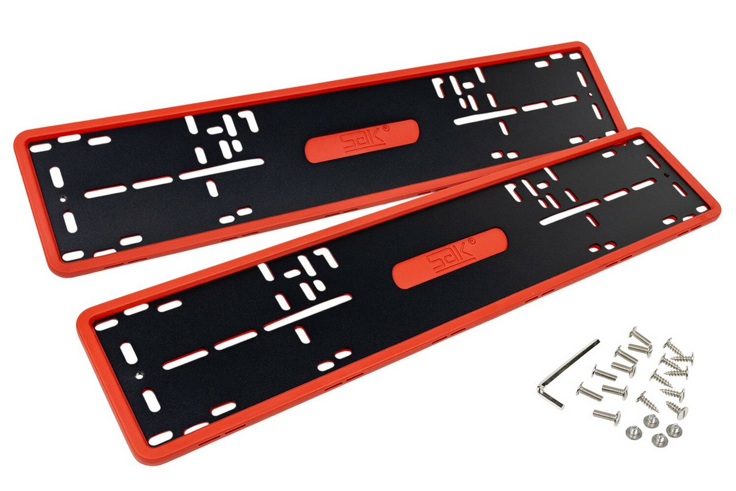 Рамки номеров силиконовые красные SAK со стальной подложкой универсальные