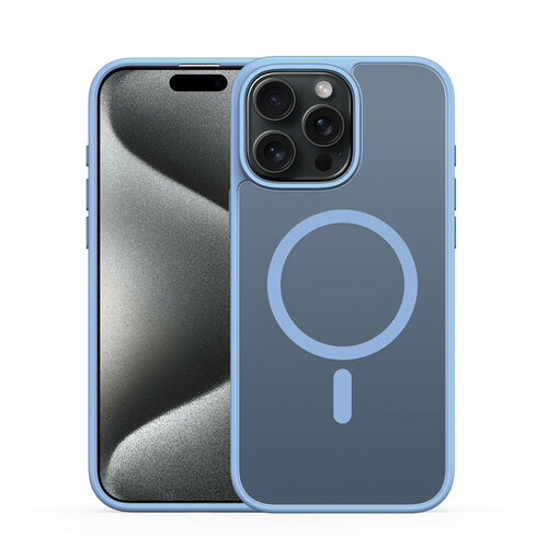 фото Прозрачный матовый чехол с синими рамками (light blue) и с magsafe от dux ducis для iphone 15 pro, серия yind series case