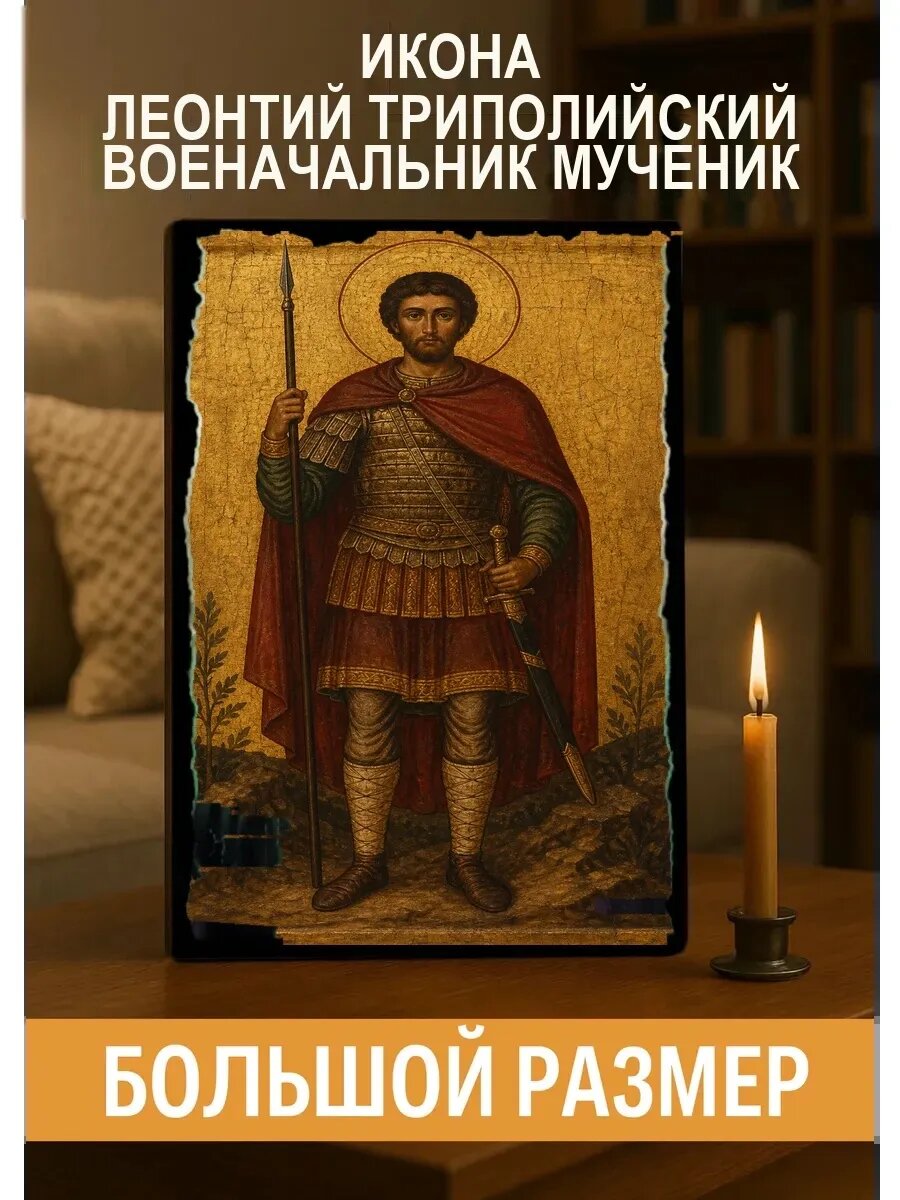 Икона Леонтий Триполийский военачальник, на дереве, 30×40 см