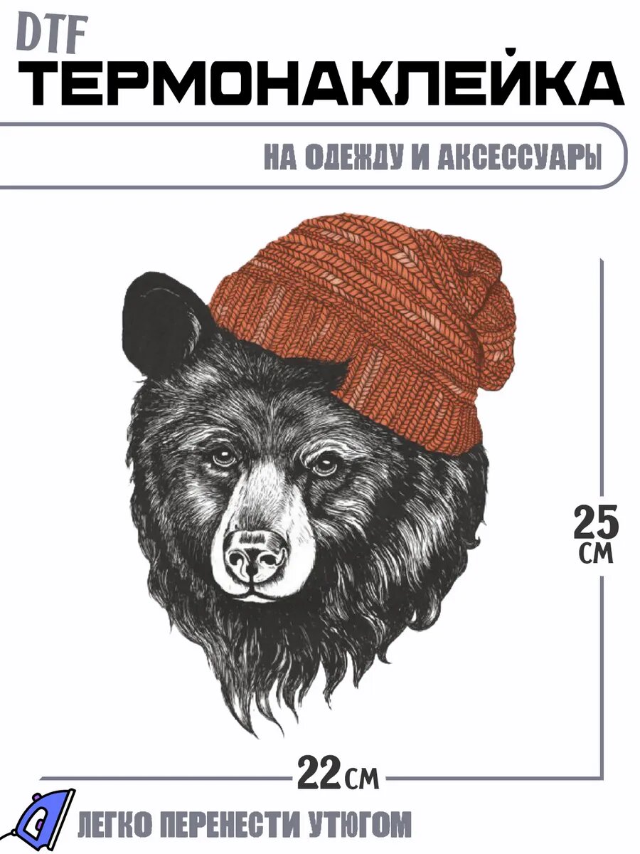 Термонаклейка модный медведь в шапке bear