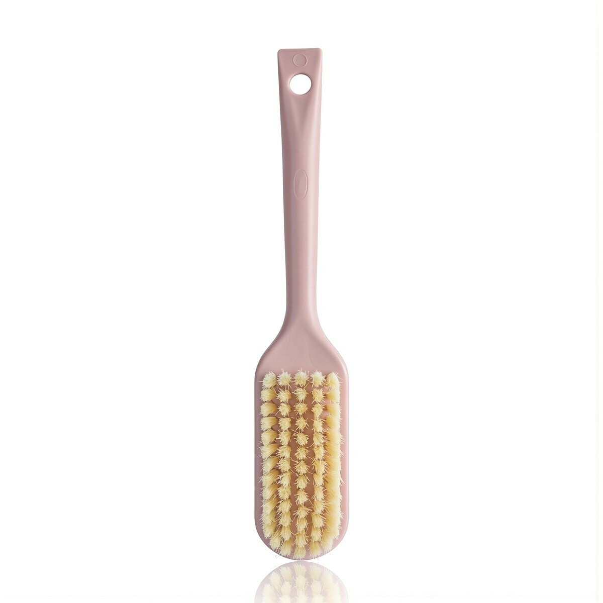 Бытовая щетка для стирки вещей мягкие щетинки длинная ручка для очистки обуви разных предметов подвесное отверстие розовый оттенок
