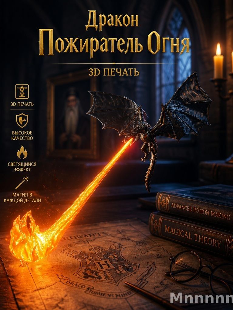 3 -печатная светящаяся фигурка дракона, извергающего огонь, в виде углового светильника для книжной полки
