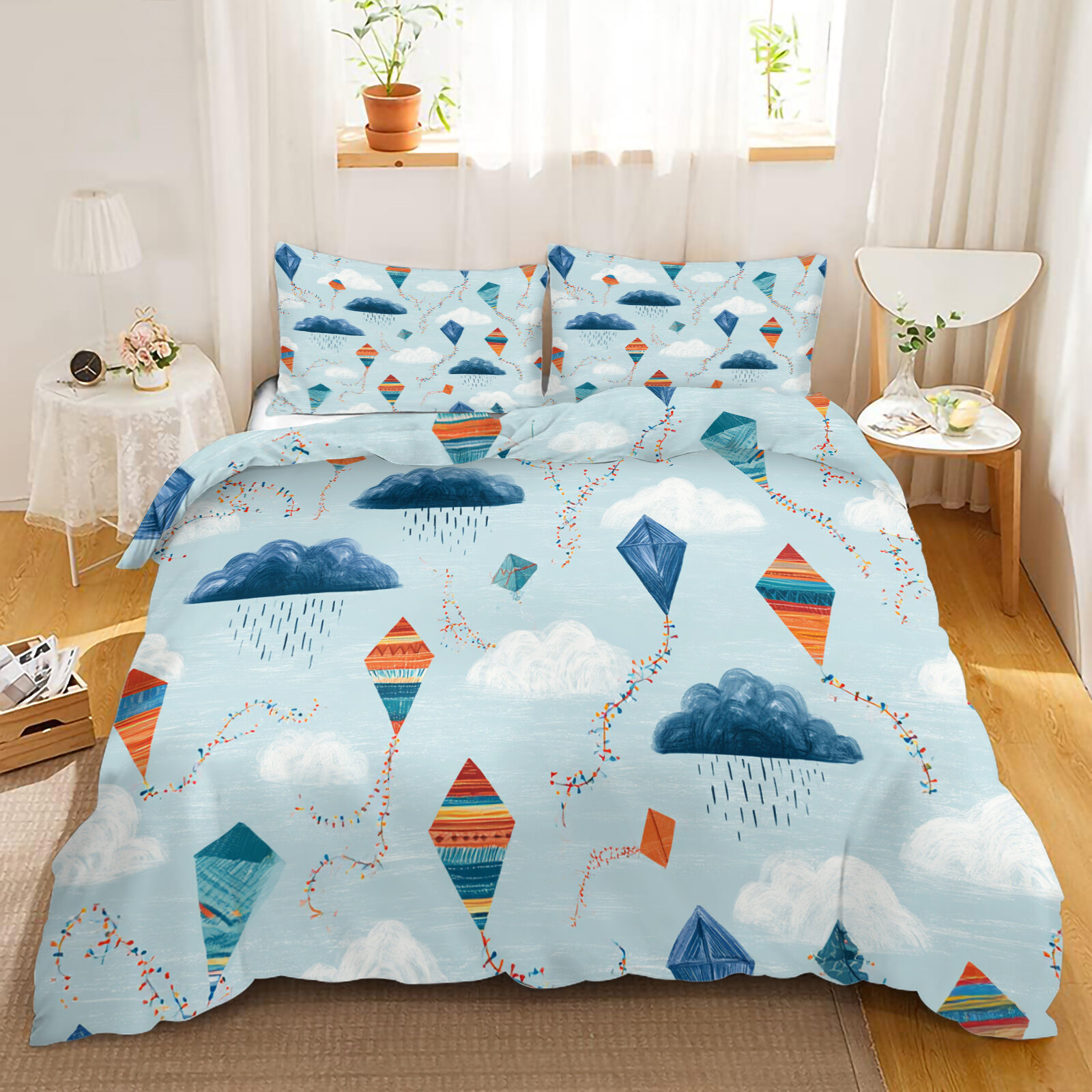 Комплект постельного белья 1.5/2-сп/Евро 3 предмета 175x215cm Воздушными Змеями Детские Mикрофибра 2 наволочки 70х70