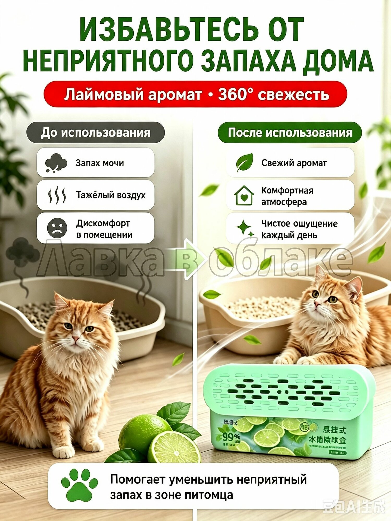 Нейтрализатор запаха кошачьей мочи, поглотитель запахов для дома и лотка, антизапах для животных