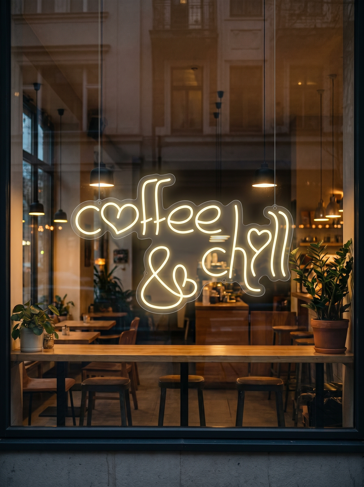 Неоновая вывеска "COFFEE & CHILL" 75х47см, неоновая надпись, LED светильник для кофейни