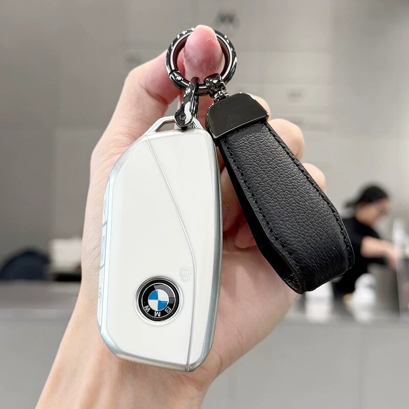 Чехол для ключа BMW 5 Series в песочном белом цвете с гранатовой французской кожей без логотипа для моделей X3 X5 X1 X2