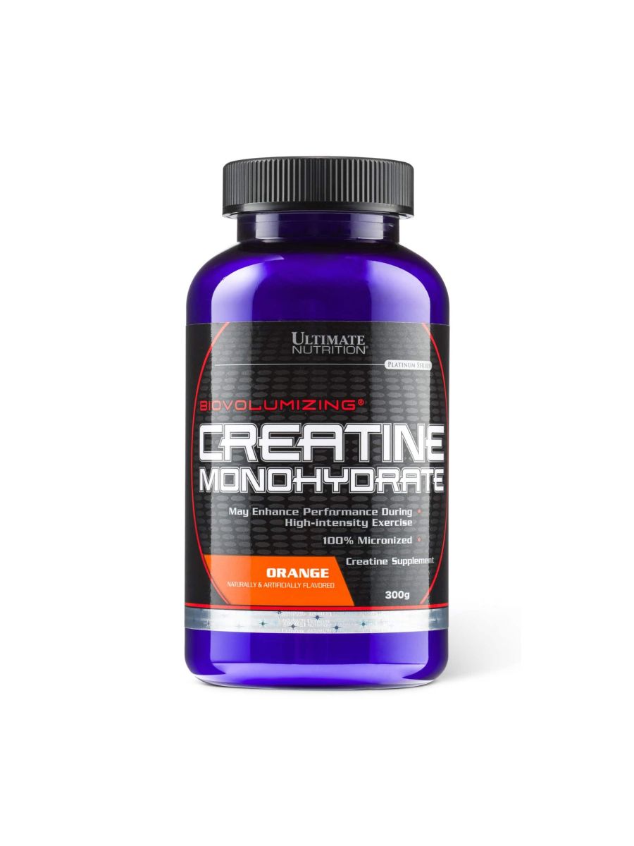 Ultimate Nutrition Creatine Monohydrate, Креатин для набора мышечной массы и выносливости, порошок 300г со вкусом апельсинаа, Спортивное питание