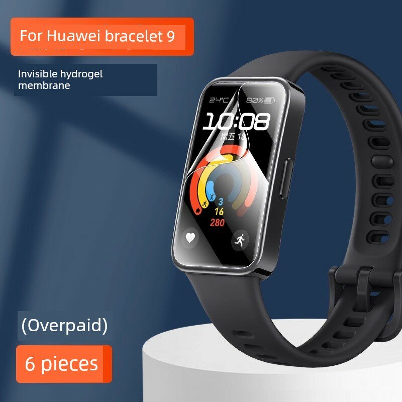 Скрин-протектор из гидрогеля для умных часов Huawei Band 9 Standard/NFC Edition, 6 шт, прозрачный, без бордюра