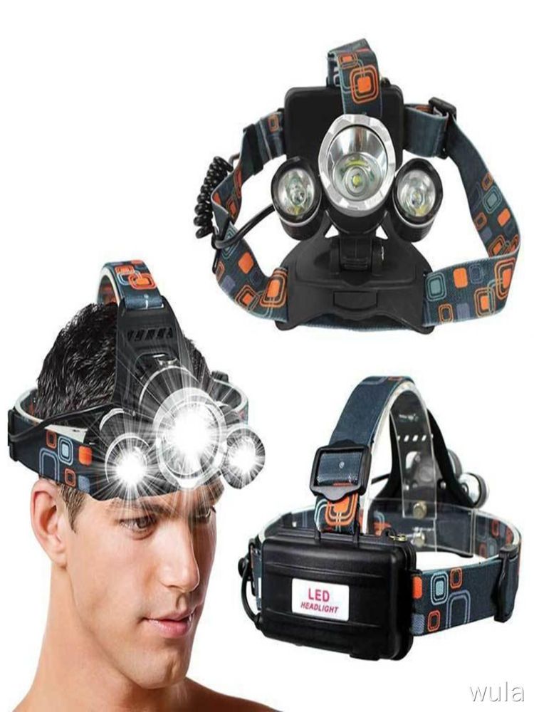 Налобный фонарь светодиодный 3 LED с аккумулятором, 4 режима, черный, для походов, фонарик — фото 1