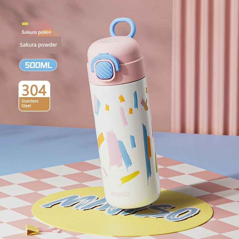 Термос Miniso для женщин, стильная и портативная кружка с трубочкой, специальная двойная кружка для студентов, новая