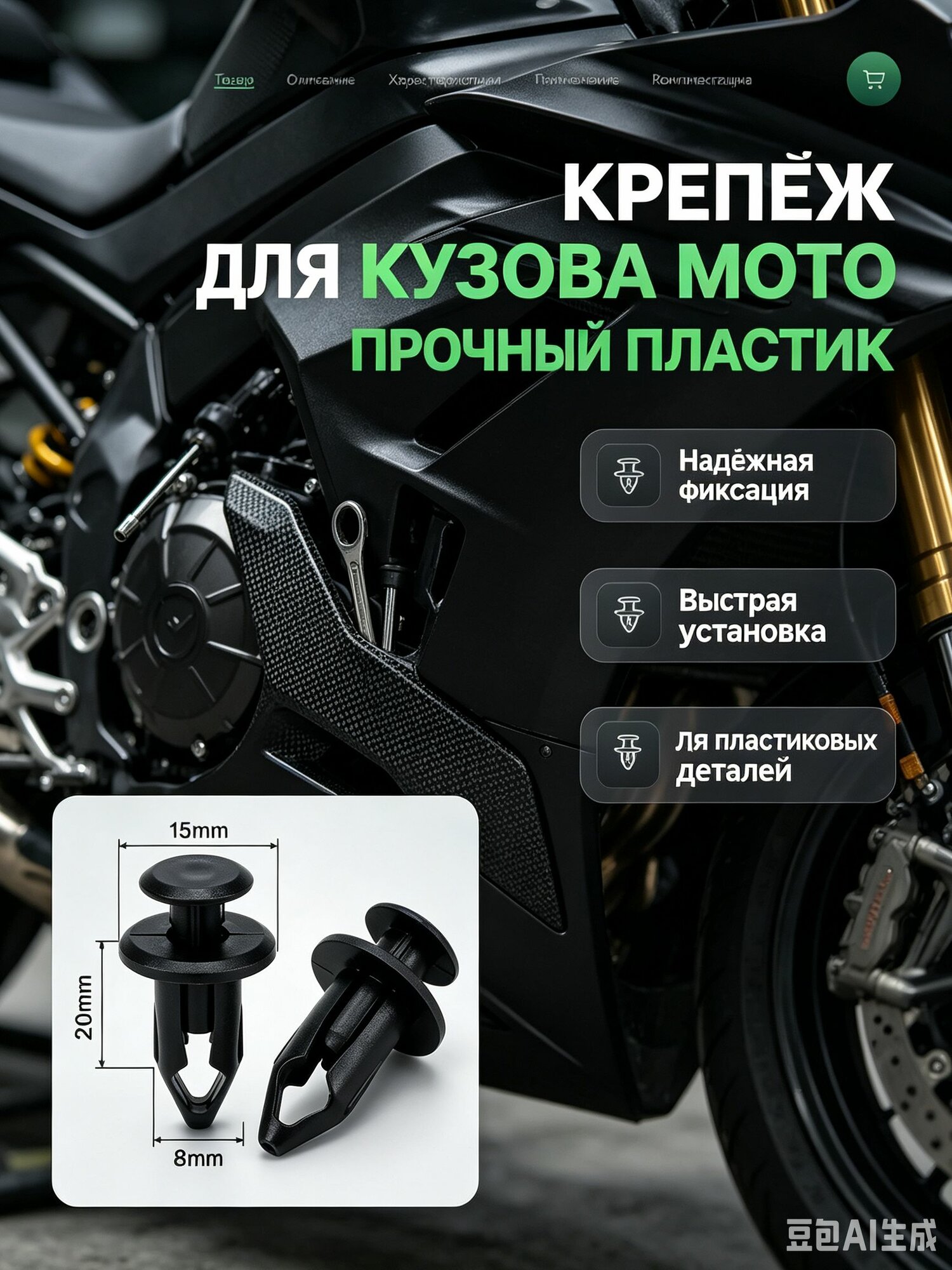 Крепежные клипсы пистоны из износостойкого нейлона, для крепления пластиковых деталей мото и квадроцикла