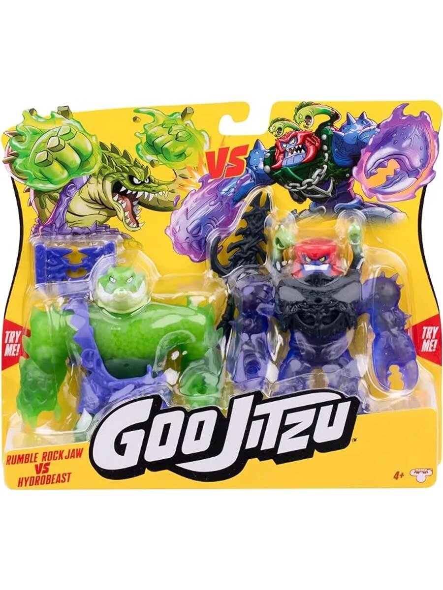 Герои Goo Jit Zu Rockjaw против Hydrobeast Versus Pack, растягивающиеся боевые фигурки размером 5
