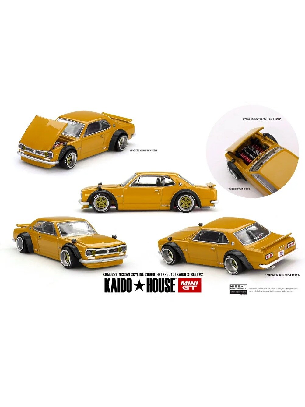 Модель автомобиля Kaido House + MINIGT 1:64 Nissan Skyline 2000 GT-R (KPGC10) Kaido Street V2 KHMG228-CH, металлическая