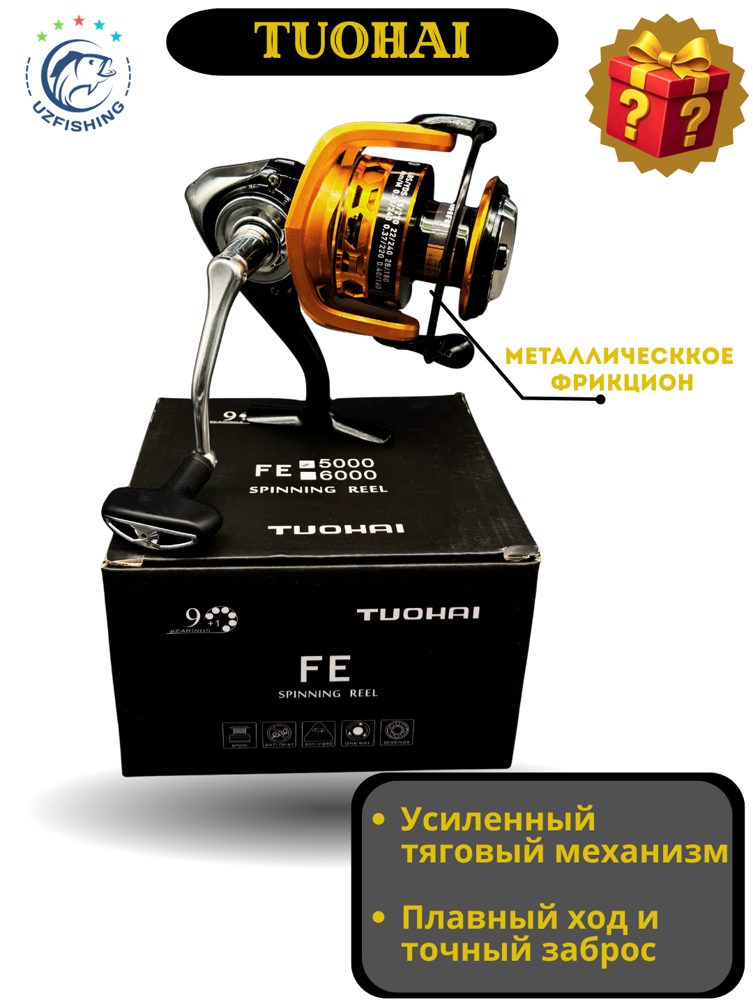 Мощная катушка для спиннинга и фидера Tuohai FE, плавный ход и точный заброс, профессиональная серия