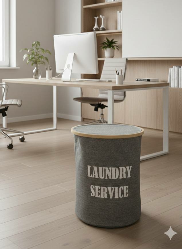 Корзина для белья "Laundry Service" — С крышкой и бамбуковым ободом — фото 1